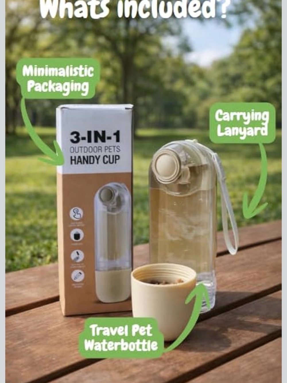 Portable Cream Dog Water Bottle with Built-In Bowl - Picture 4 of 6
